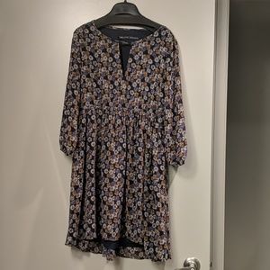 Zara blue white gold floral flower keyhole dress